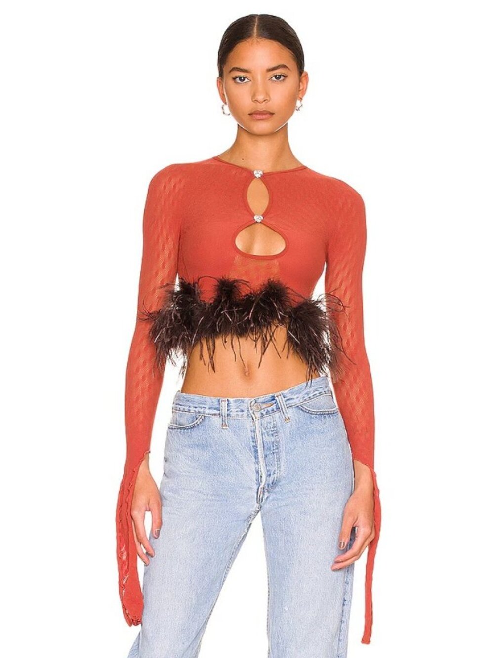 Poster Girl Mira Top in Burnt Henna & Chocolate Brown Feathers
